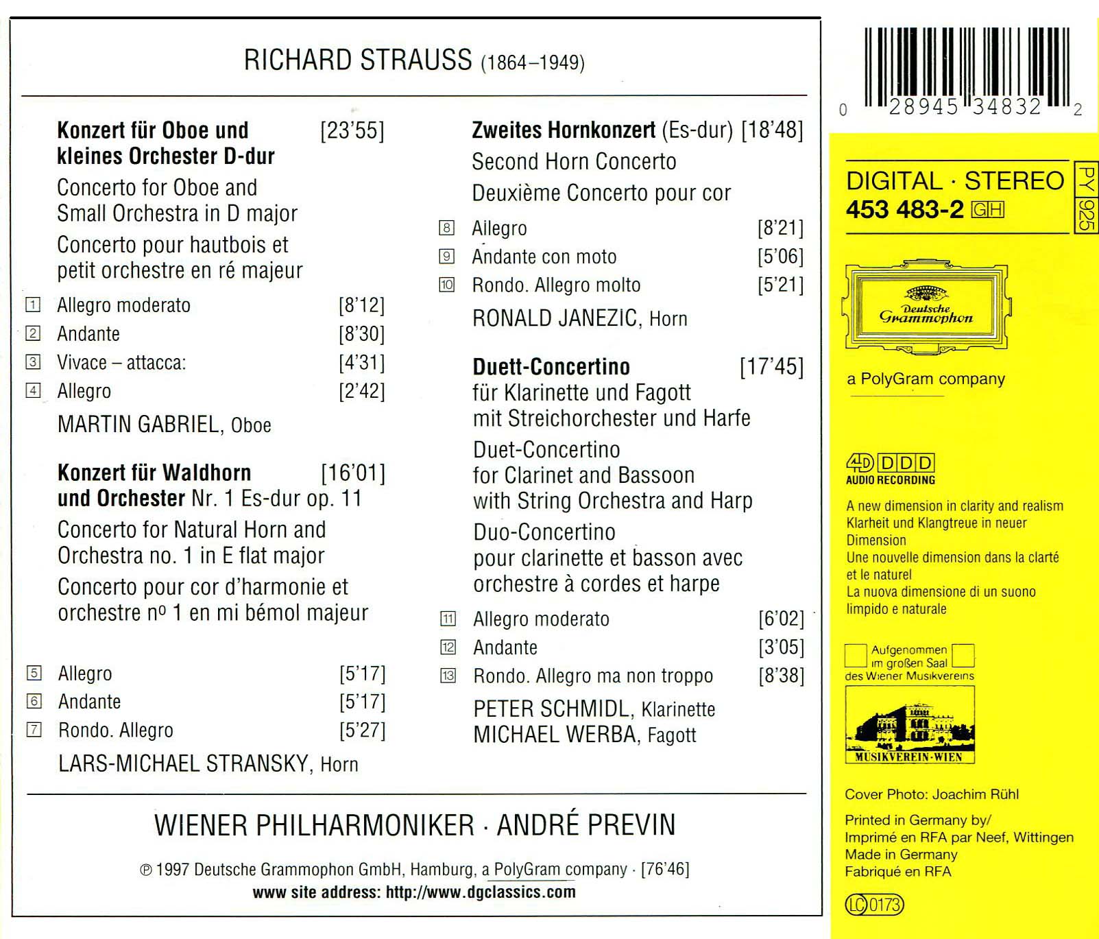 Horn Concertos Nos 1 2 Duet Concertino Oboe Concerto CD